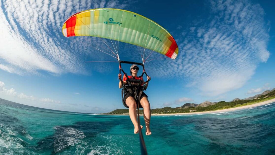 How much does parasailing cost compared to paragliding at Anjuna Beach?