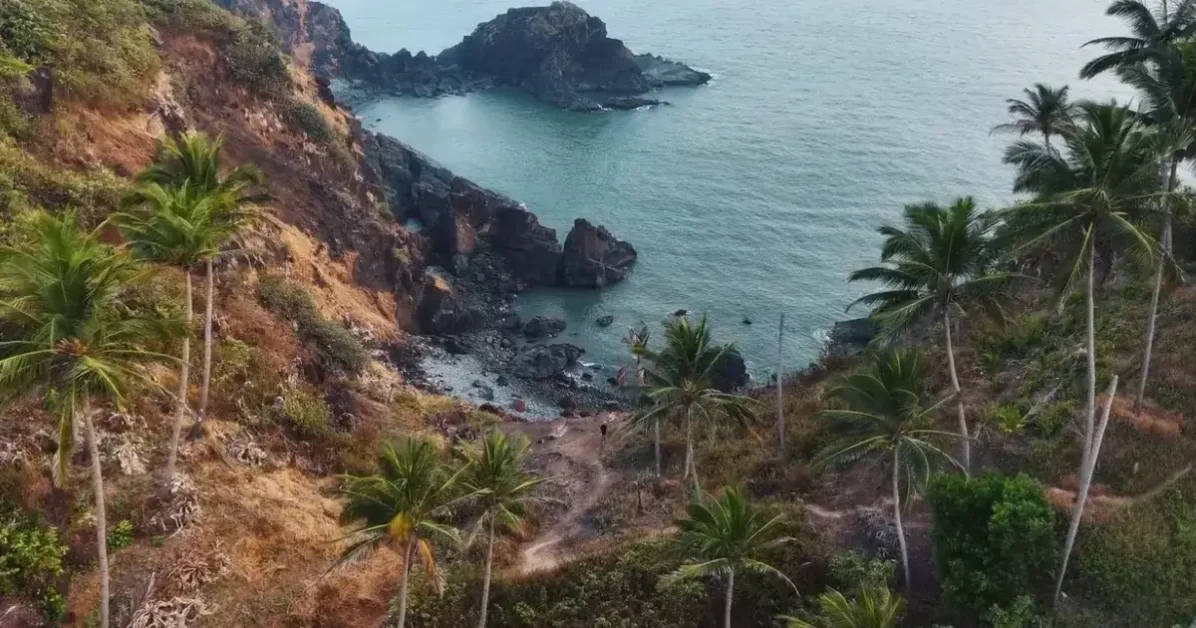 Captivating aerial shot of Thailand's coastline, focusing on Goa Beach, exemplifying the appeal of beach destinations.