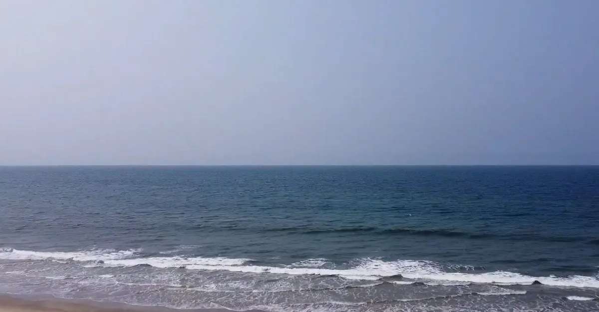 Benaulim Beach in Goa, showcasing its natural beauty and serene environment with a clear blue sky above and gentle waves lapping onto the sandy shore, exemplifying why Goa beaches are famous for their natural beauty and environment.